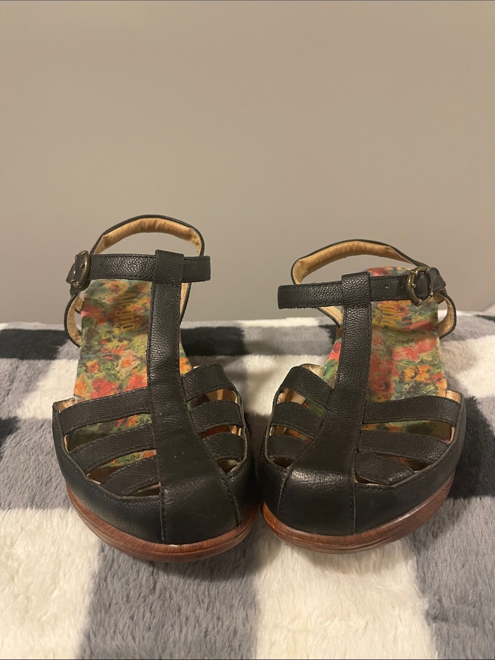 Alegria Black Leather T-Strap Sandal